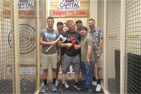 Photo of a bachelor party at capital axe throwing