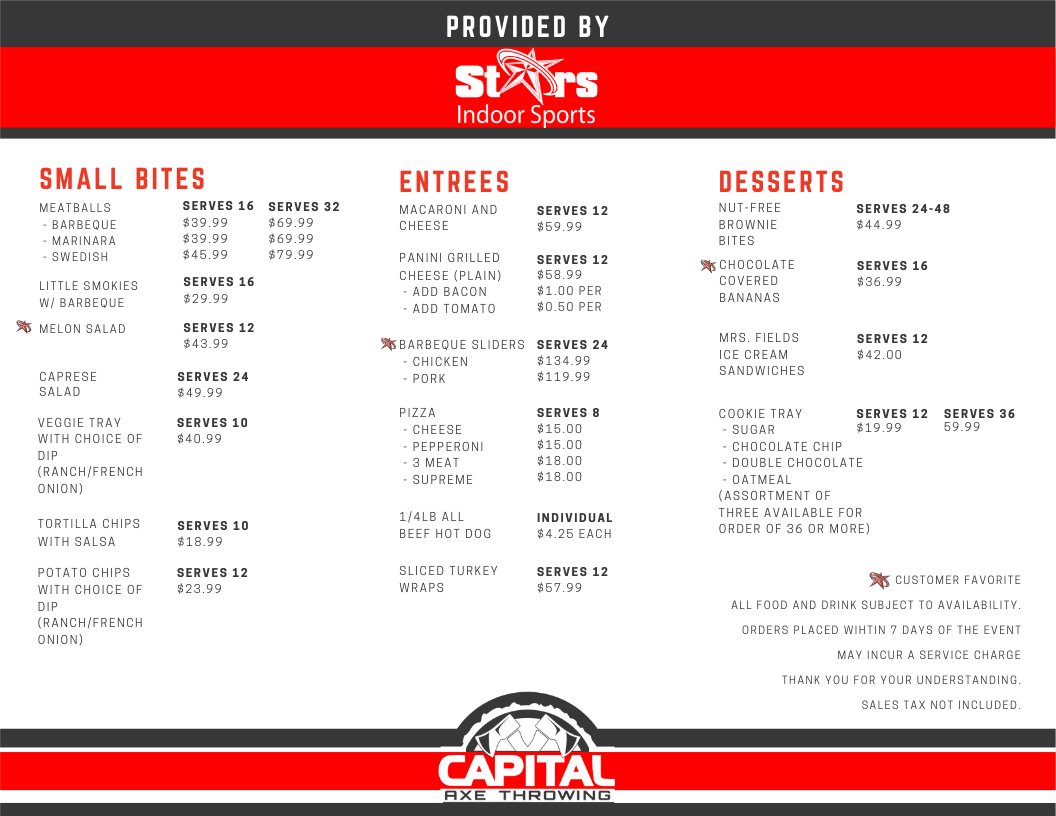 2024 Stars Catering Menu