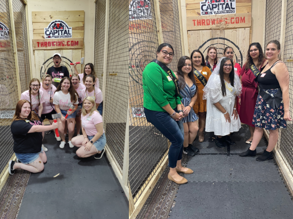 A bachelorette party group at Capital Axe Throwing