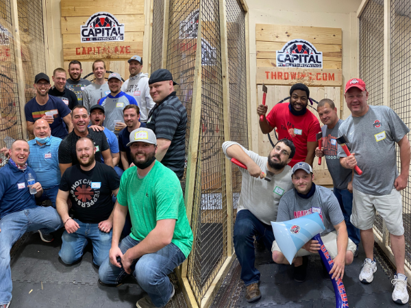 A bachelor party group at Capital Axe Throwing