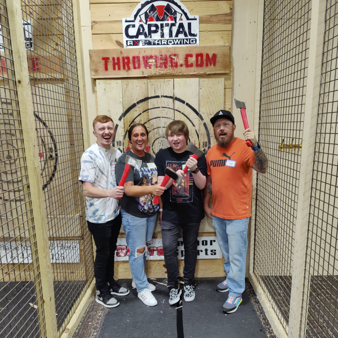 Friends and family axe throwing