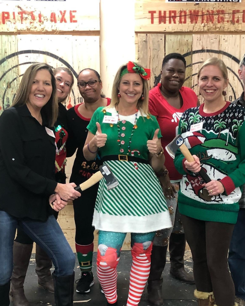 Holiday party axe throwing