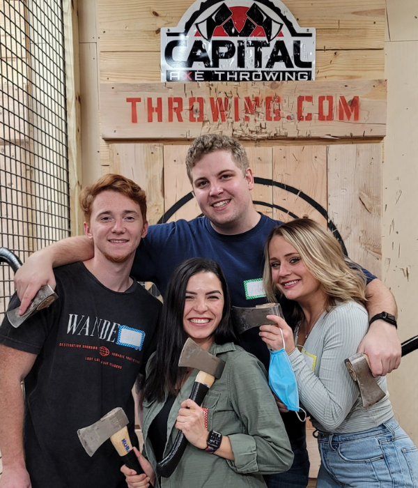 Friends and family axe throwing