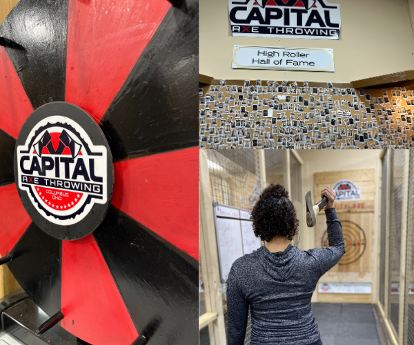 axe throwing roulette wheel, high roller wall of fame